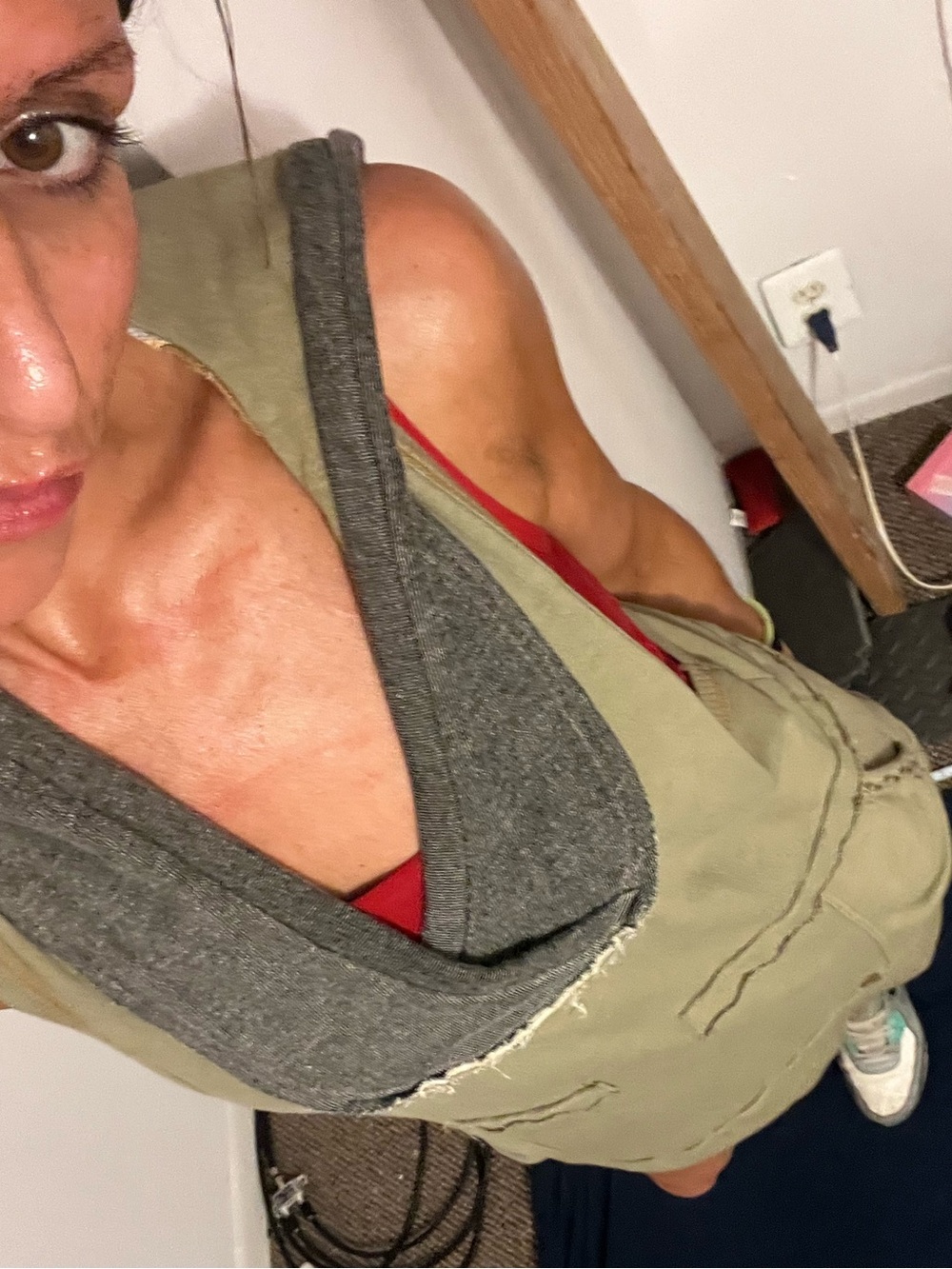 Free People Olive Green Sleeveless Hoodie Tank with Contrast Brown Hood - Picture 3 of 3